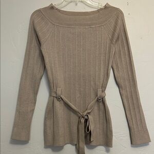 WHBM Taupe Pointelle Tunic with Belt